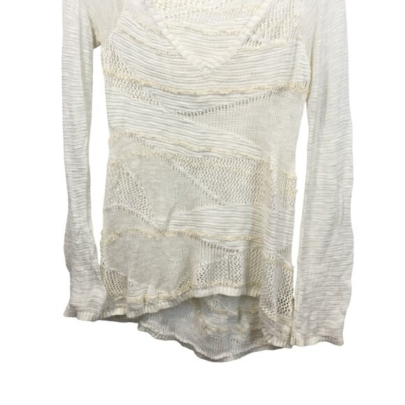 Anthropologie Size M Cream Textured Open Knit Hooded Pullover Sweater - Picture 5 of 8